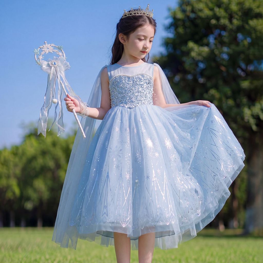 Elsa vestido de princesa meninas verão 2026 novo estilo crianças vestido gelo neve elsa menina elsa vestido de aniversár