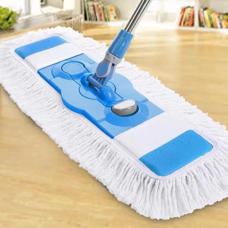 Esfregona plana de tamanho grande de 65 cm com fio de algodão estendido para poeira em aço inoxidável