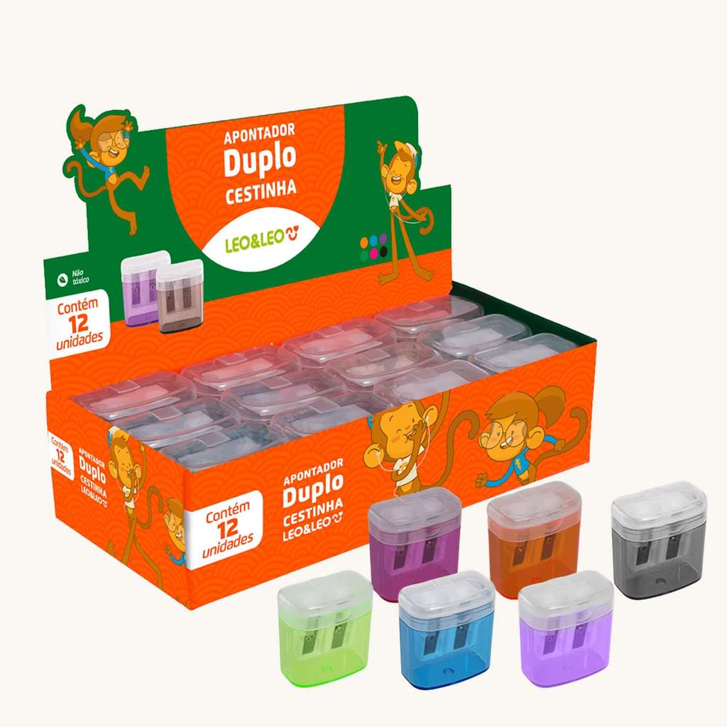 Apontador Duplo Cestinha c/ Depósito (Caixa c/ 12 unidades) Leo&Leo Leonora - 4568