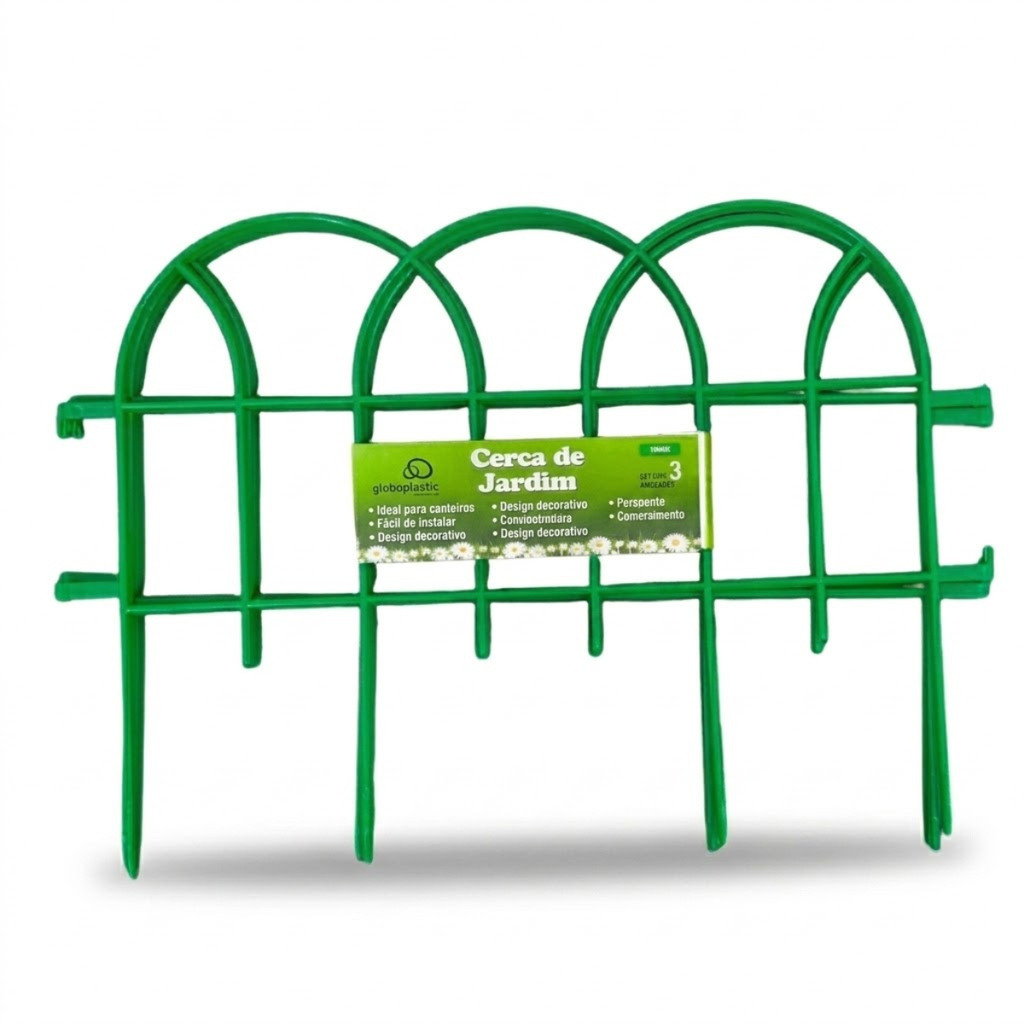 Kit de 3 Cercas Decorativas Romana Para Jardim Verde de Plástico Cerquinhas