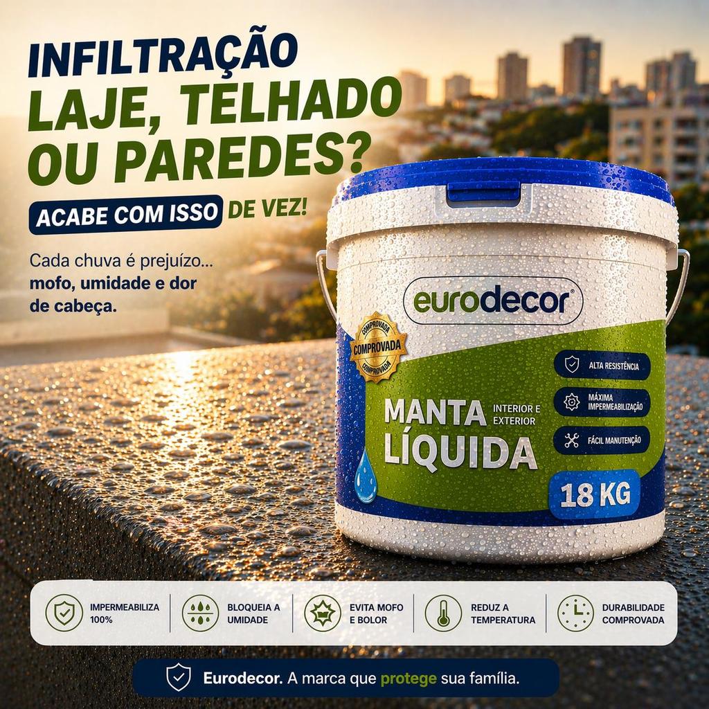 Manta Líquida 18kg 12kg ou 10kg Emborrachada Impermeabilizante Eurodecor Várias Cores