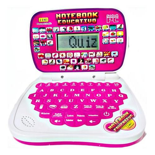Laptop Infantil Educativo Bilingue Inglês Português Notebook Rosa