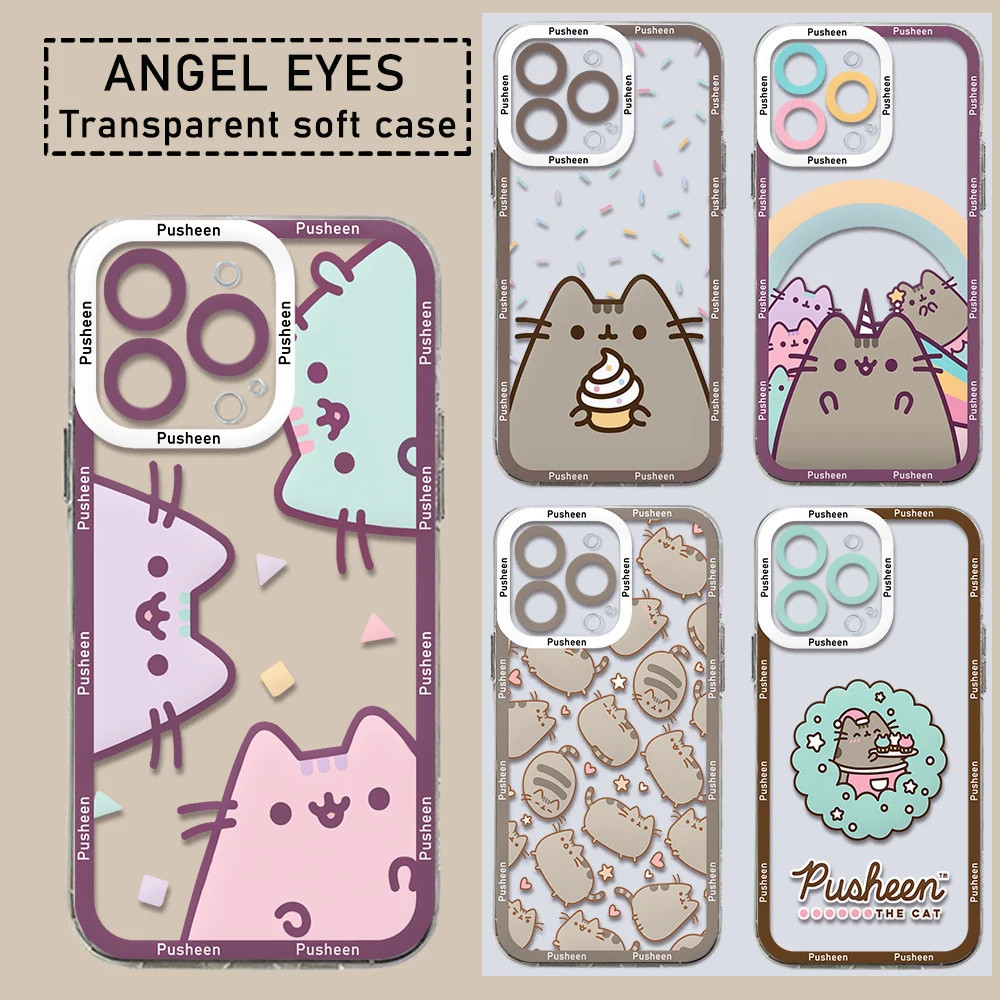 Capa Engraçada E Fofa De Gato Pusheen Para Samsung Galaxy A57 A17 A56 A36 A26 A55 A16 A15 A07 A06 A54 A53 Macia Transpar