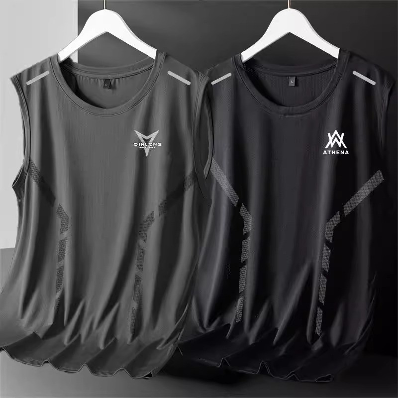 Secagem rápida correndo masculino solto trabalho colete de seda gelo masculino basquete obstáculos moletom sem mangas ca