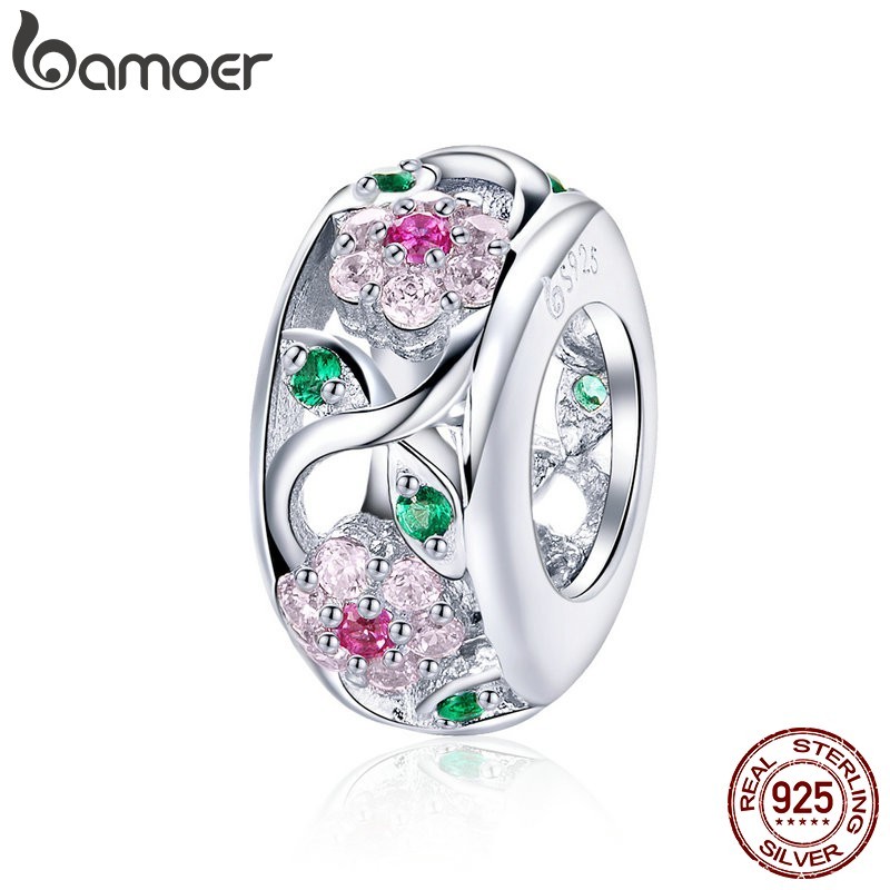 Bamoer Charms 925 Silver Flower Beads Para Pulseiras Acessórios De Bricolagem BSC039