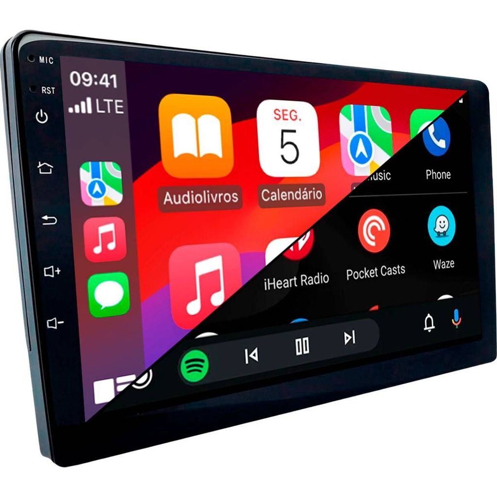 Central Multimidia 9pol QLed Quad-Core 4GB 128GB Android Auto Carplay Espelhamento
