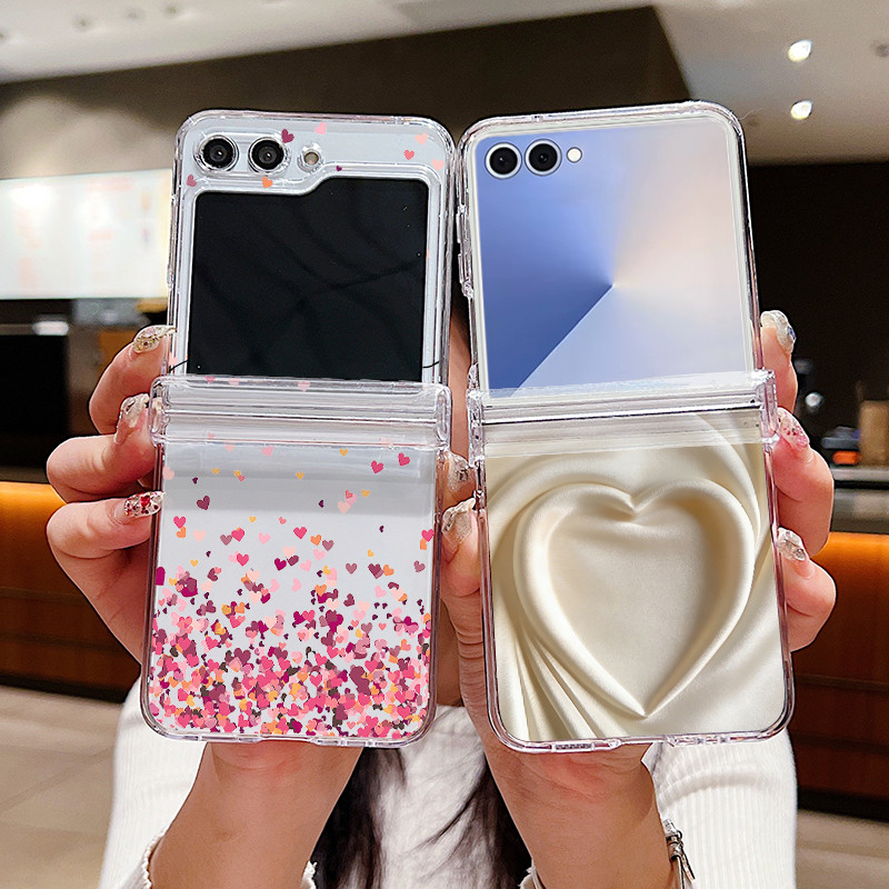 Capa Para Samsung Galaxy Z Flip7 Flip6 Flip5 Flip7FE 5G Moda Amor Duro PC Claro 