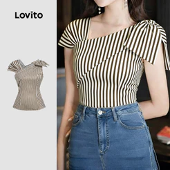 Lovito Blusa Casual Feminina Assimétrica com Linhas Pregas Primavera/verão Cáqui L190ED136