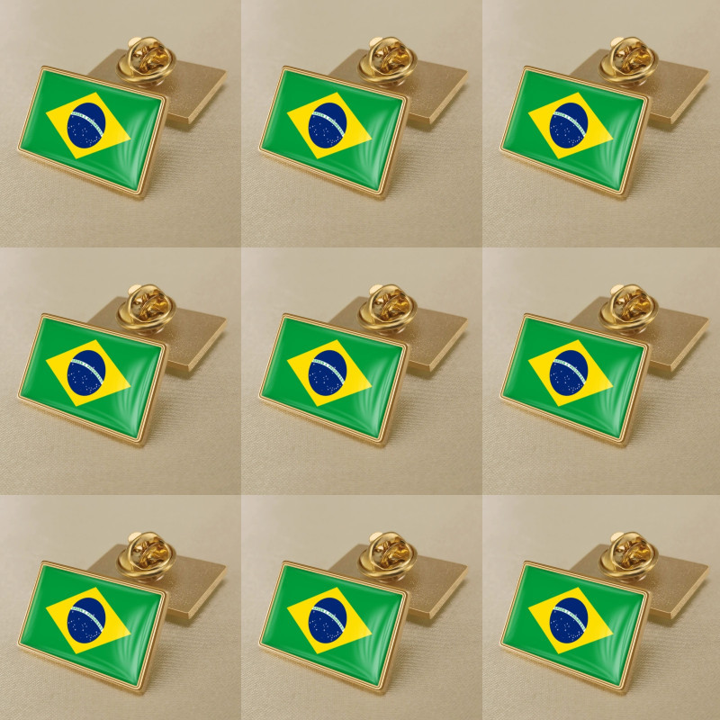 10 Peças Emblema Patriótico Nacional Do Brasil Quadrado Representante Bandeira Broche De Lapela Acessórios