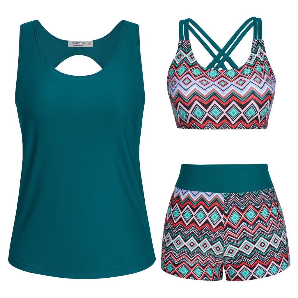 Oco europeu americano colete Boxer blusa de três peças esportes maiô feminino cor solta capa barriga protetor solar seca