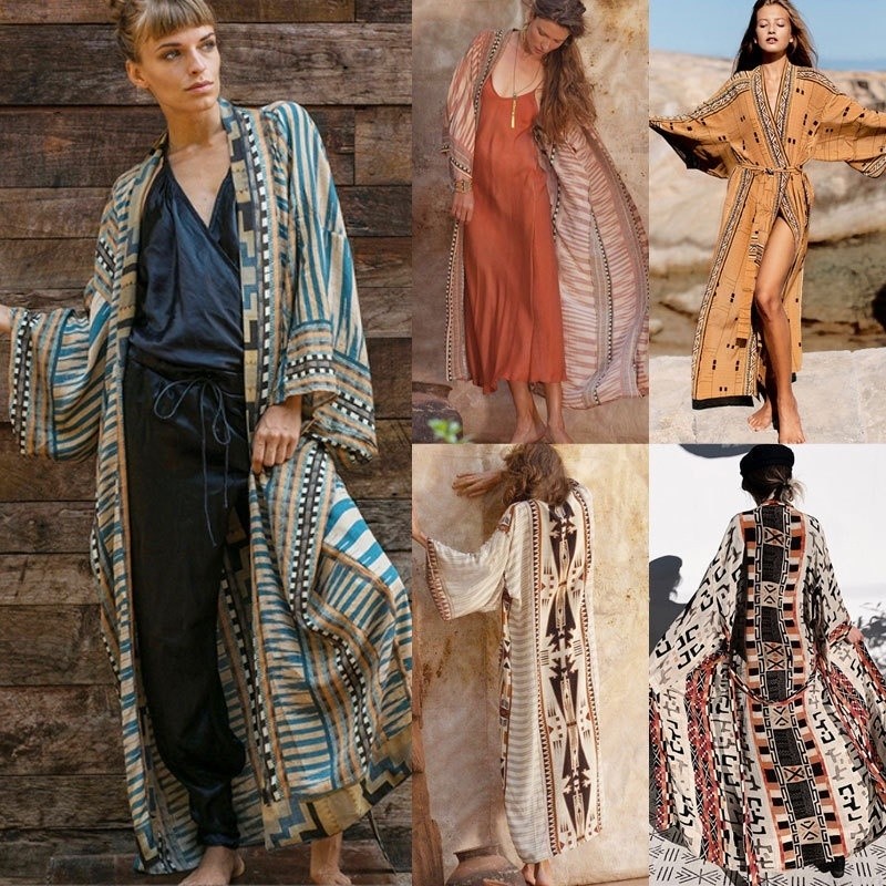 Novo Europeu E Americano Cover-ups 2022 Kaftan Praia Impressão Verde Geométrico Cardigan Solto Grande Protetor Solar Biq