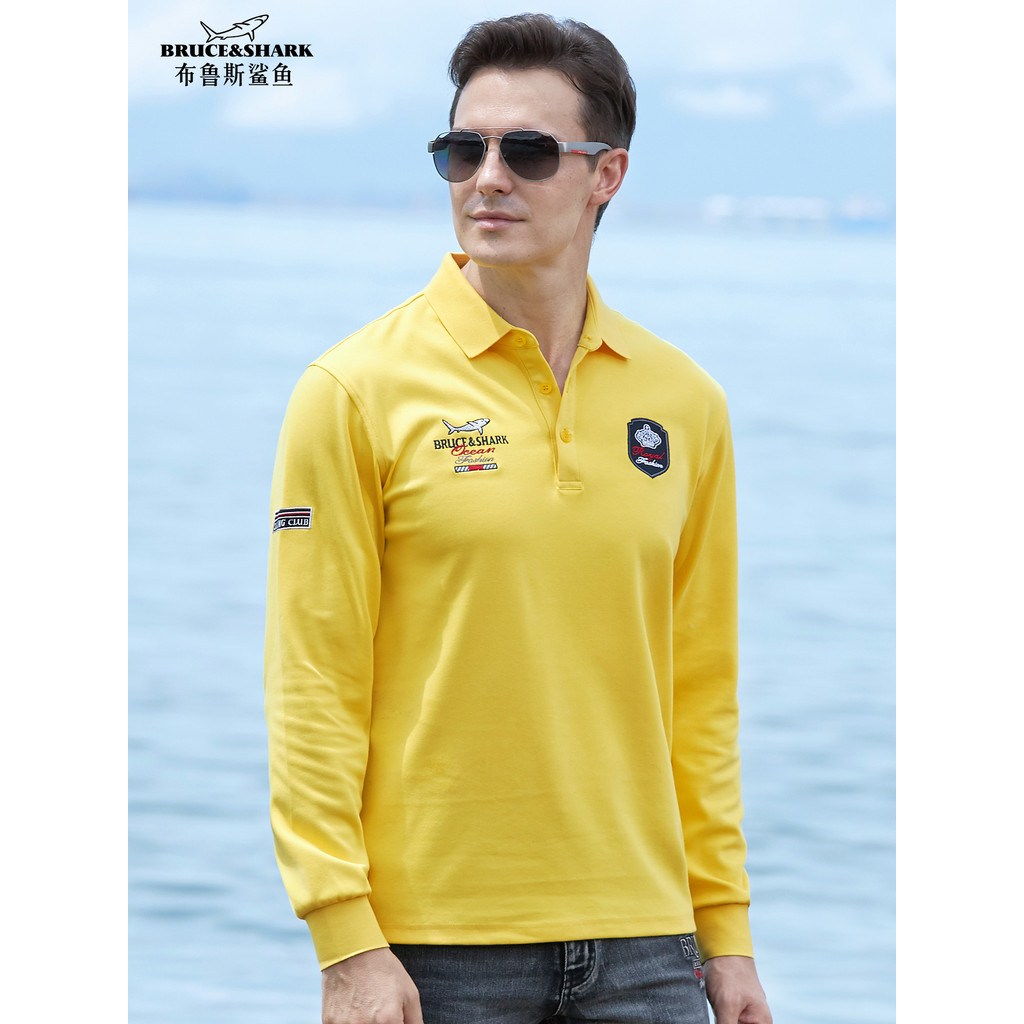 Primavera outono camiseta masculina de manga comprida camisa Polo Bruce Shark Street Wear masculino topo solto tamanho g