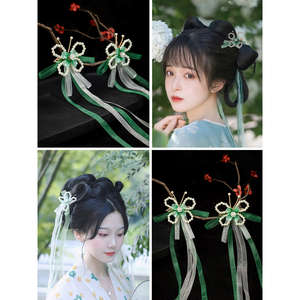 Suyun Hanfu cocar antigo pérola Hairpin Streamer borla menina acessórios de cabelo antigo borboleta acessórios traje ant