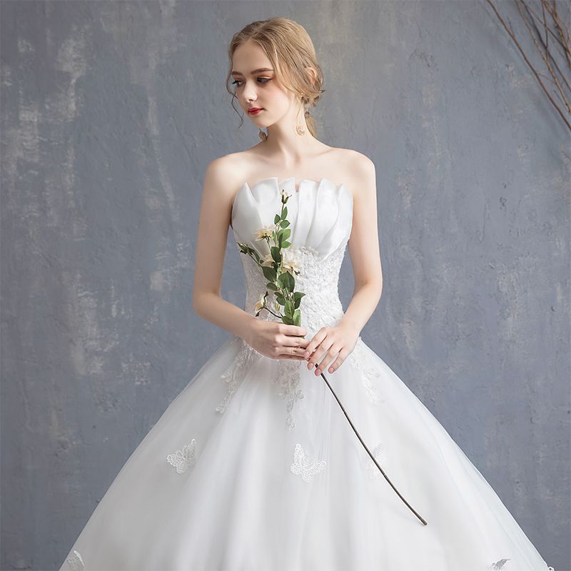 Vestido de noiva com aparência mais fina, Top tubo simples de primavera na altura do chão, vestido de casamento — imagem 2 de 2