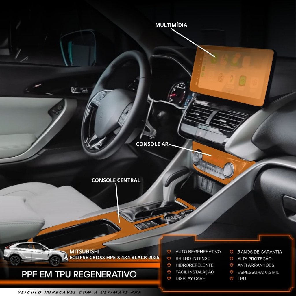 Película PPF Proteção Kit Interior Básico Mitsubishi Eclipse Cross HPE-S Black 4x4 2026 TPU Anti Risco