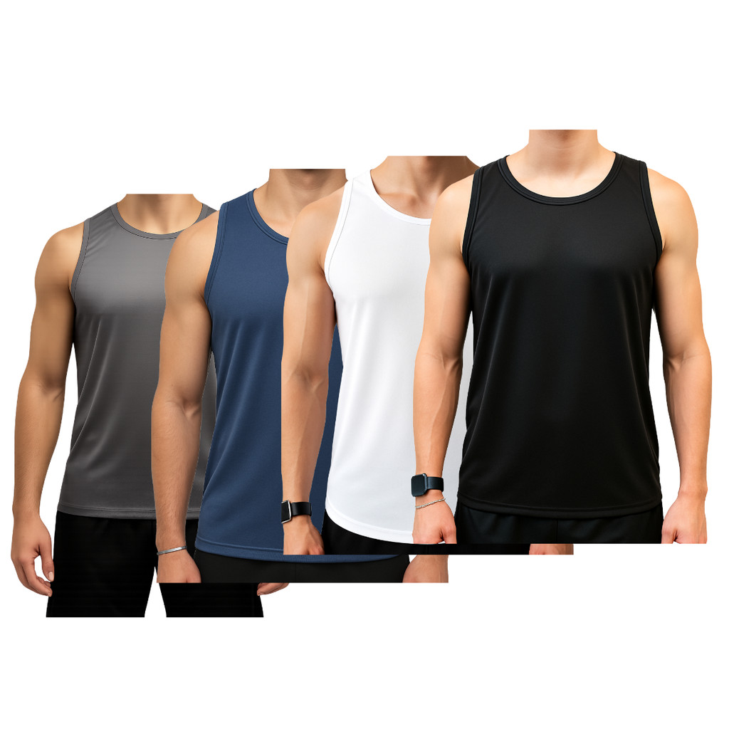 KIT 4 Camiseta Regata Masculina Lisa Básica DryFit Adulto Casual Treino Academia Esportes Dia a Dia