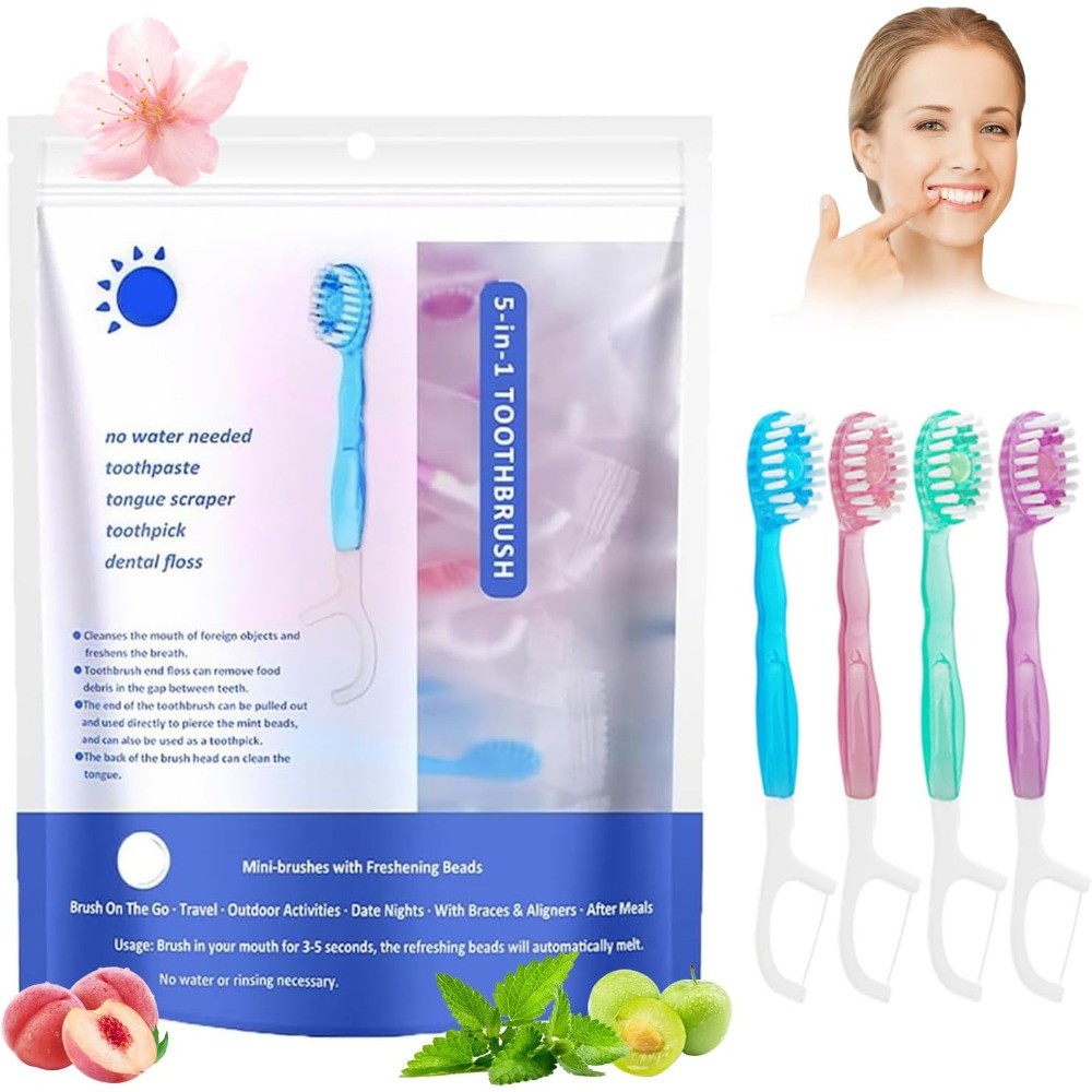 Mini Escova De Dentes Descartável 5 Em 1 , Creme Dental Pré-Carregado Gel Para Viagem , Limpador De Língua