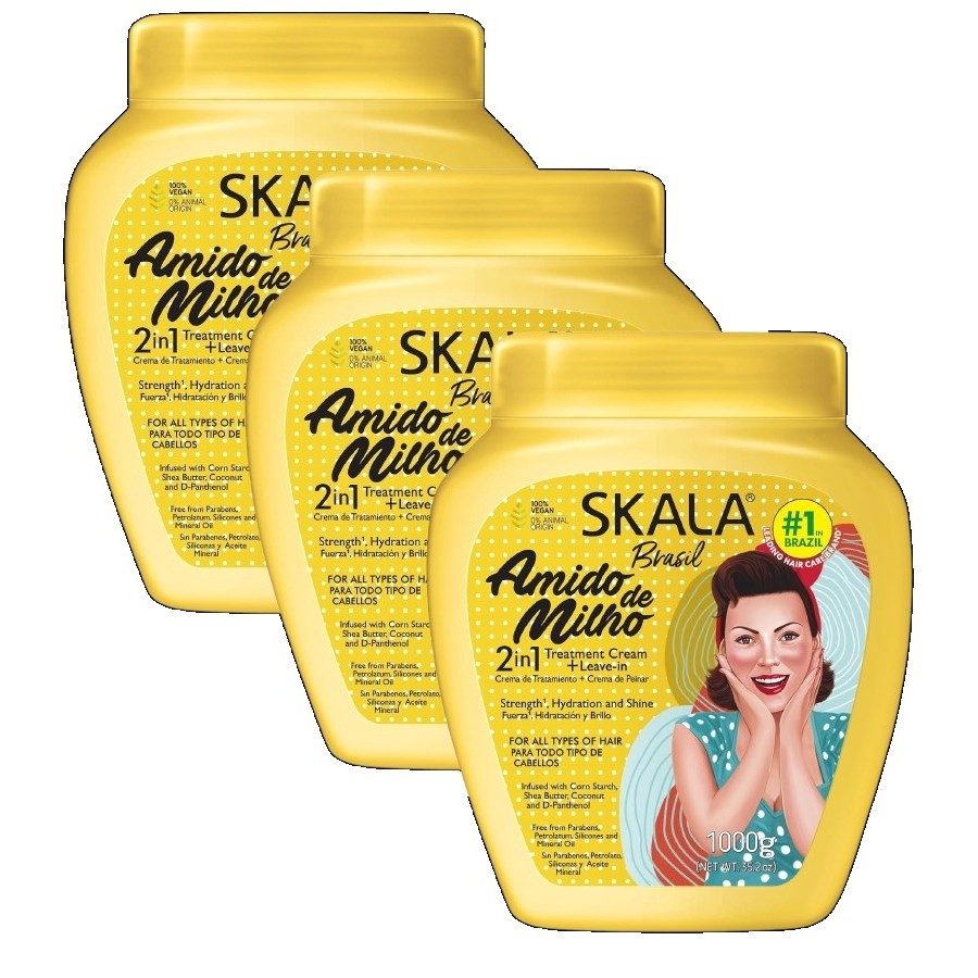 kit 3 Creme Tratamento Capilar Skala Amido De Milho 1kg