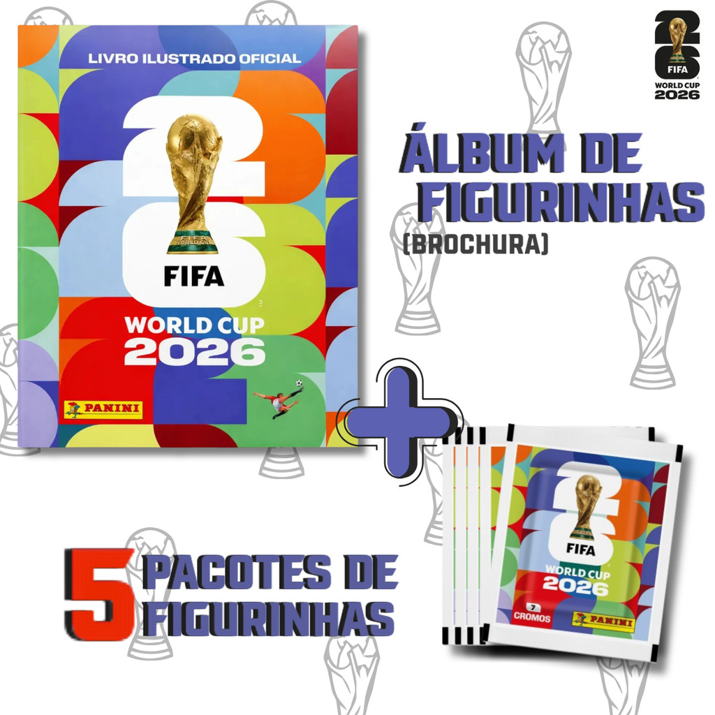ÁLBUM DE FIGURINHAS COPA DO MUNDO OFICIAL World Cup FIFA 2026 Capa Brochura e 5 envelopes