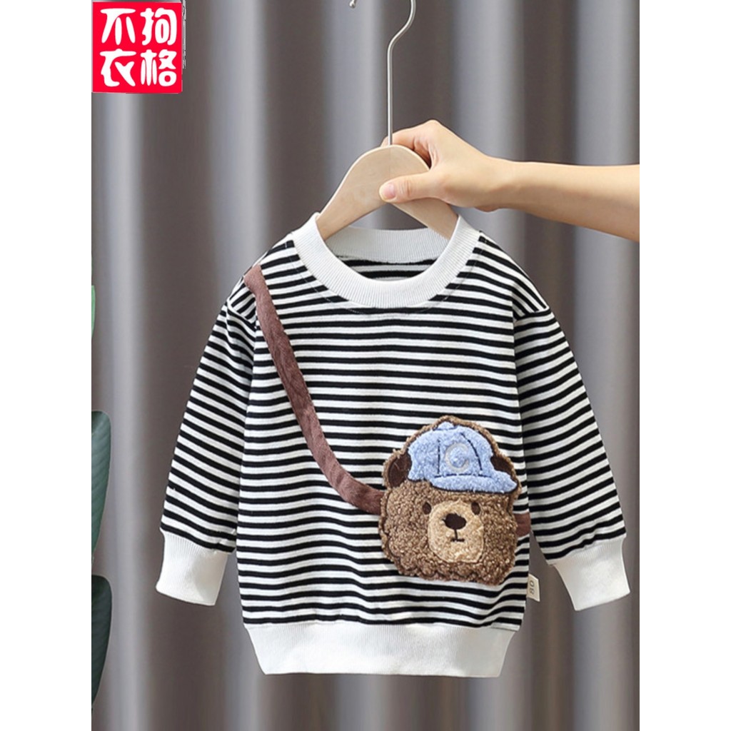 Meninos primavera outono estilo ocidental listrado moletom bebê versão coreana bonito camiseta crianças moda solta de ma