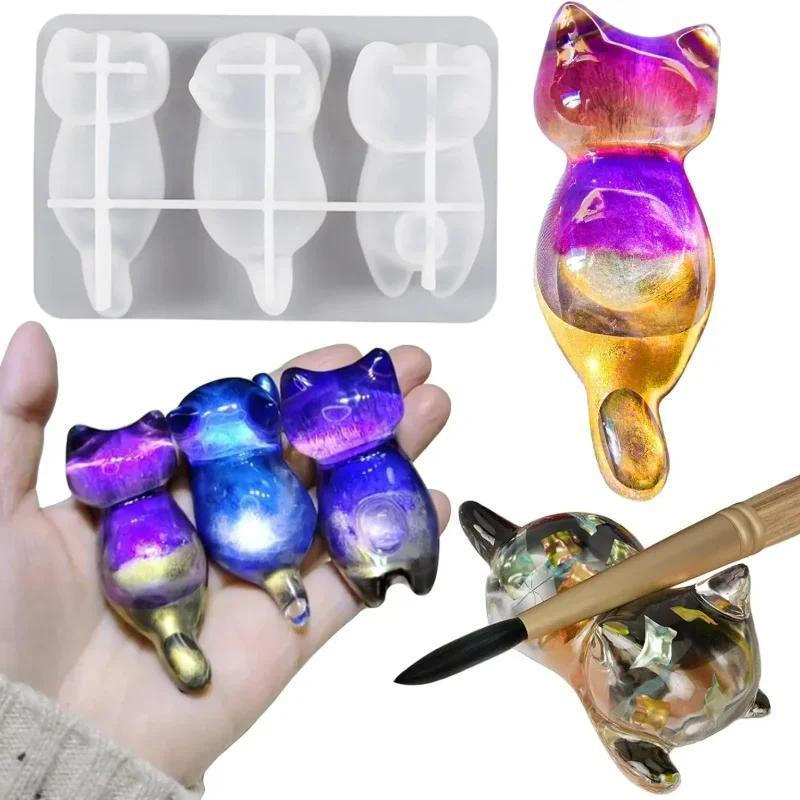 Gato Molde De Silicone 3D Bonito Resina Epóxi Chaveiro Jóias Pingente Gatinho Forma Para Fundição Arte Decoração Casa