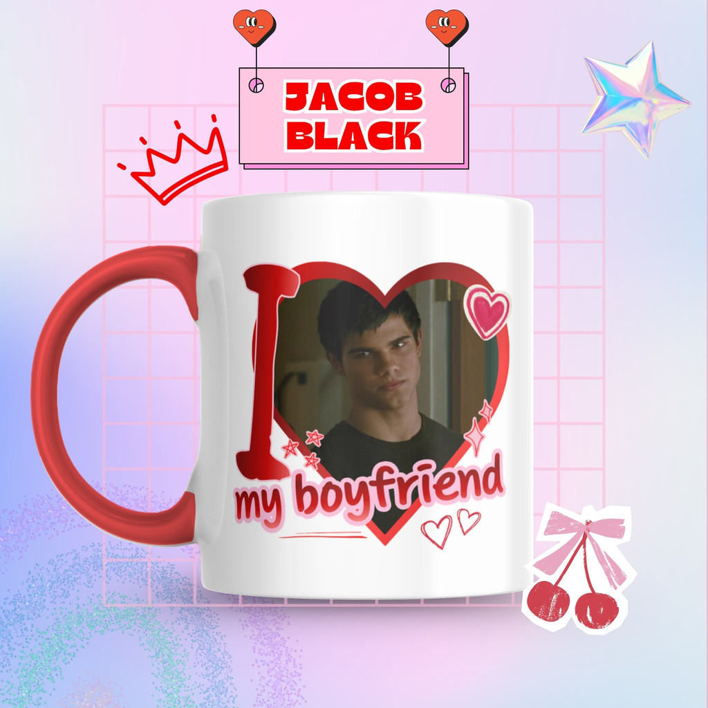 Caneca Xicara Porcelana 325ml Jacob Black Crepúsculo Fã Personalizada Presente Decoração Casa