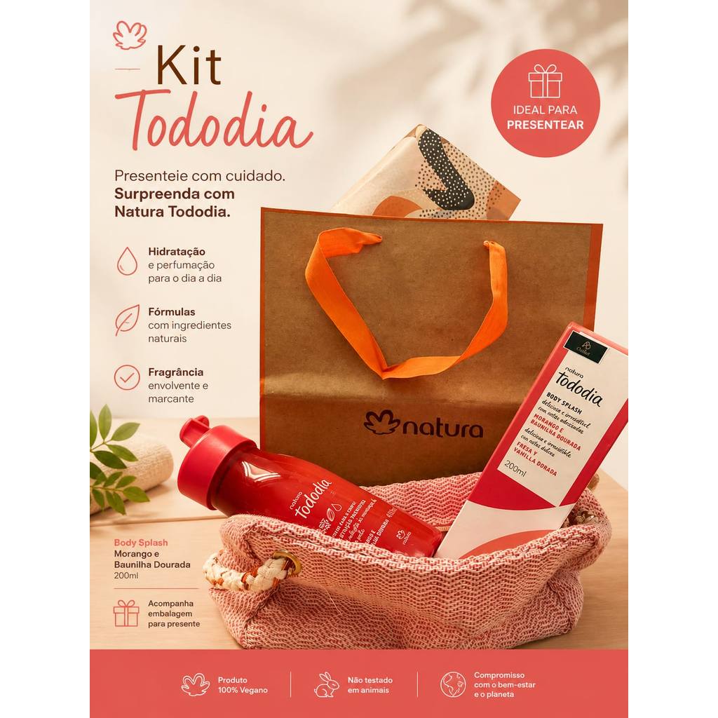 Kit Natura Tododia Morango e Baunilha Creme hidratante corporal 400ml + Body Splash 200ml