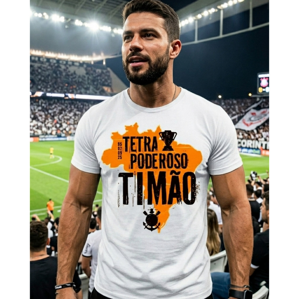 Camiseta TETRA PODEROSO TIMÃO blusa masculina camisa time torcedor timão coringão ENVIO RAPIDO