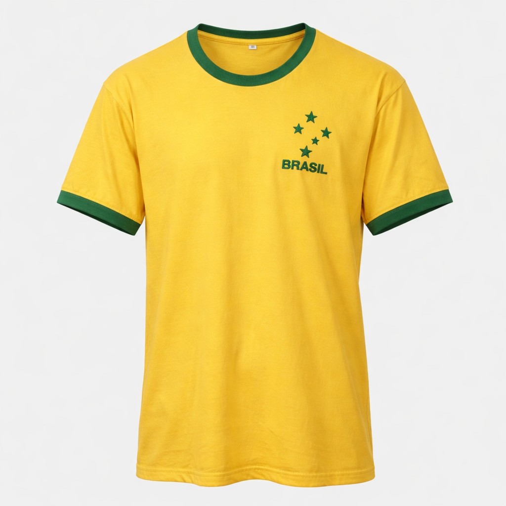 Camisa Brasil Retro Estrelas Amarela Algodão - Masculino