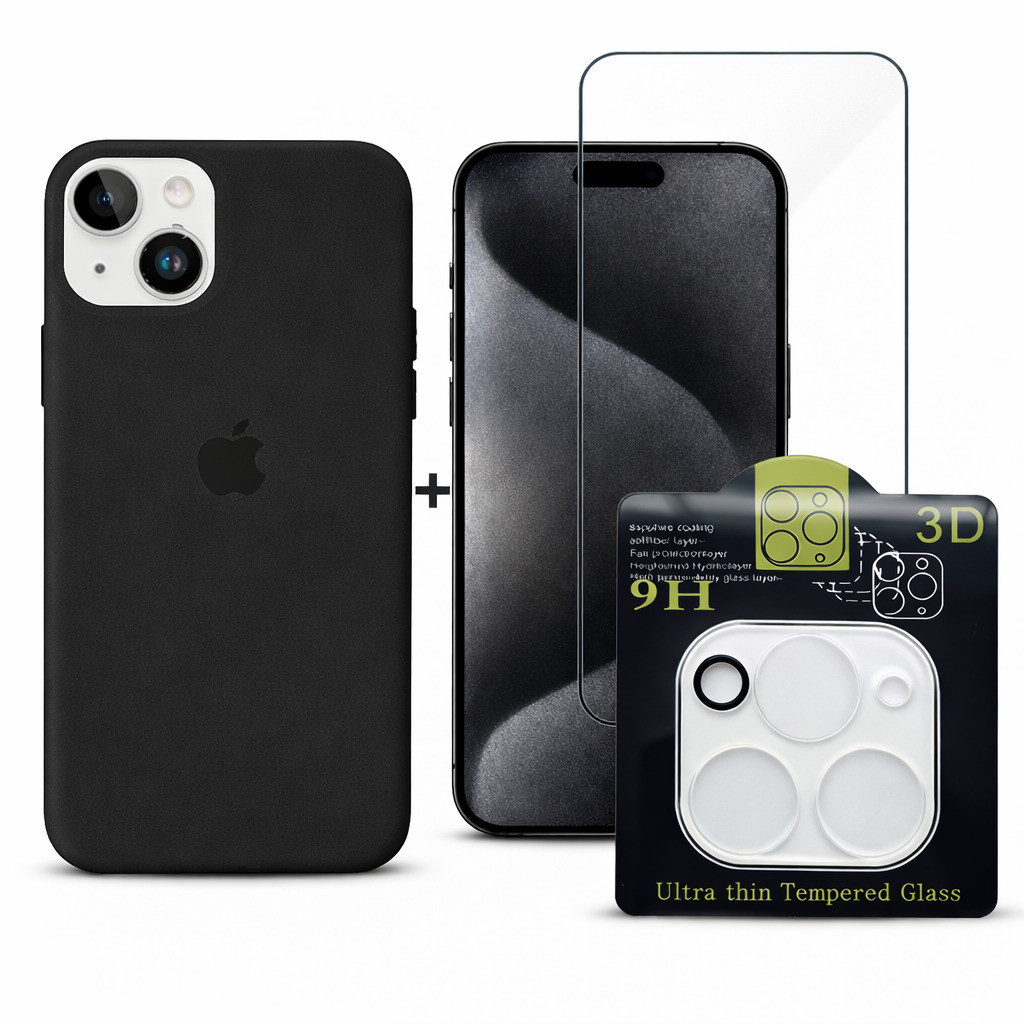 Kit Case Silicone Colorida iPhone 11 12 13 14 15 16 + Película Vidro 3D + Lente - Vibe