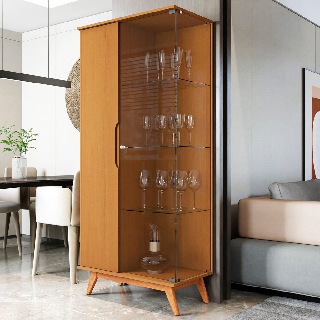 Cristaleira Puxador Usinado e Vidro Temperado 100% MDF 180CMX80CM Tucumã Marrom
