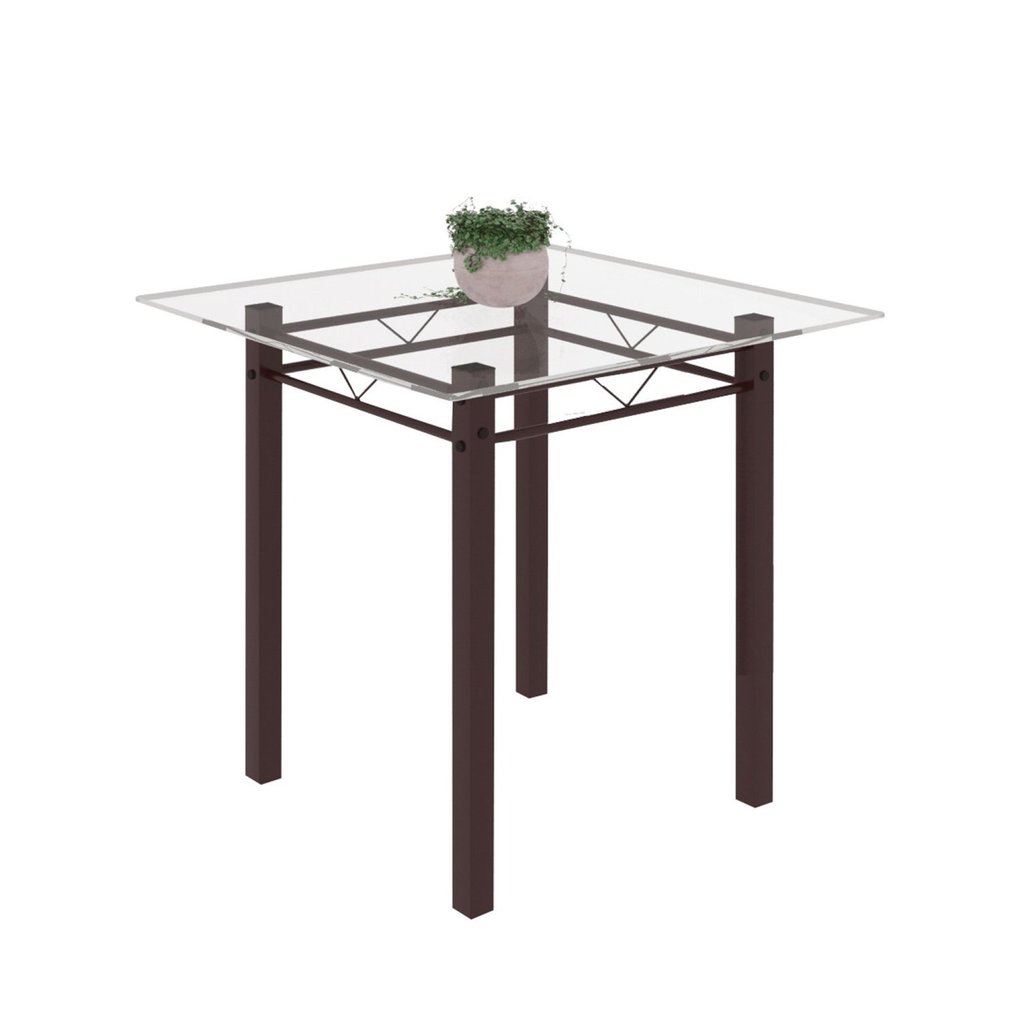 Mesa Tubular 75x75cm Tampo de Vidro 4 Lugares Júlia Marrom Cacau
