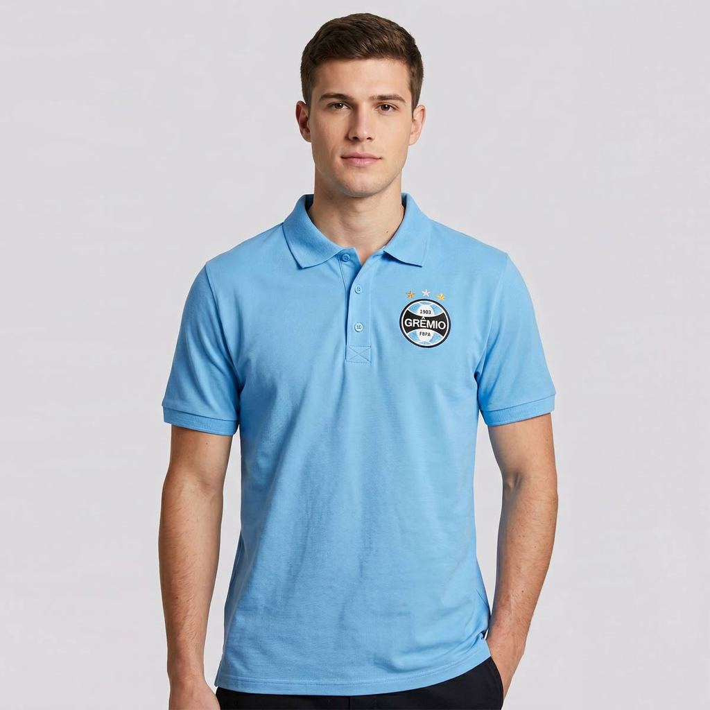Polo Grêmio Piquet Azul Celeste