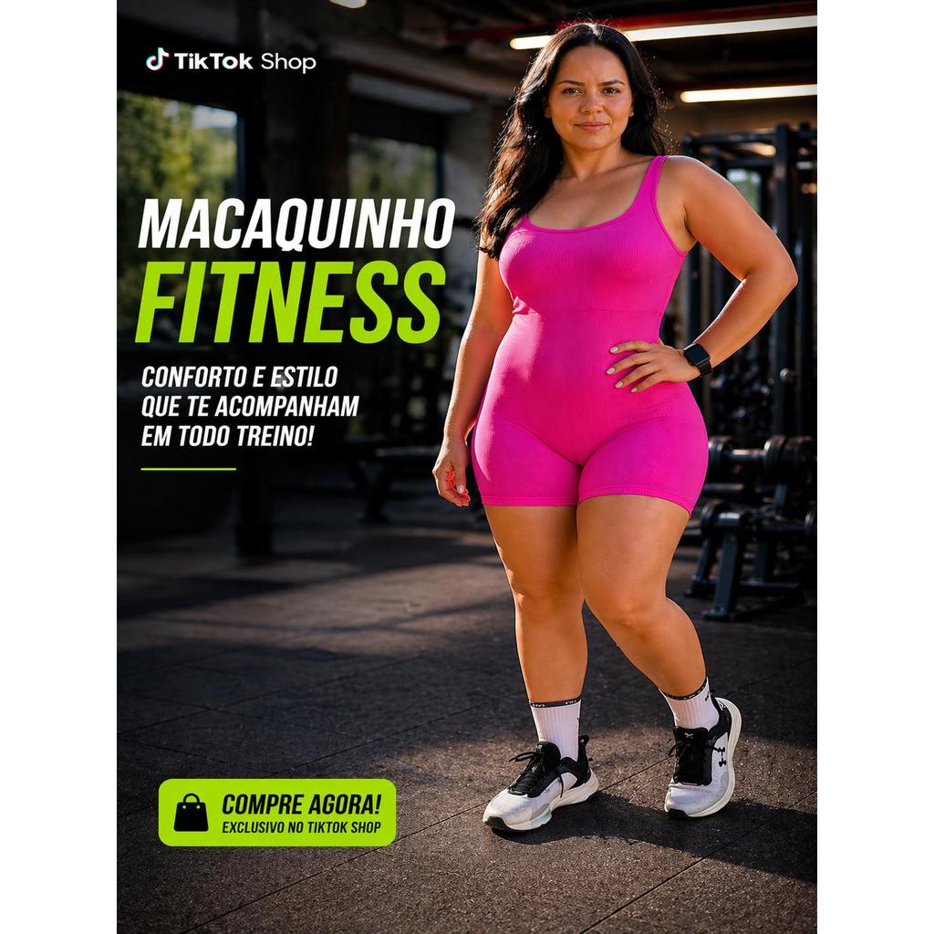 Macaquinho Feminino Academia Canelado Premium Sem Transparência Modela Corpo Efeito Levanta Bumbum Confortável Treino Fi