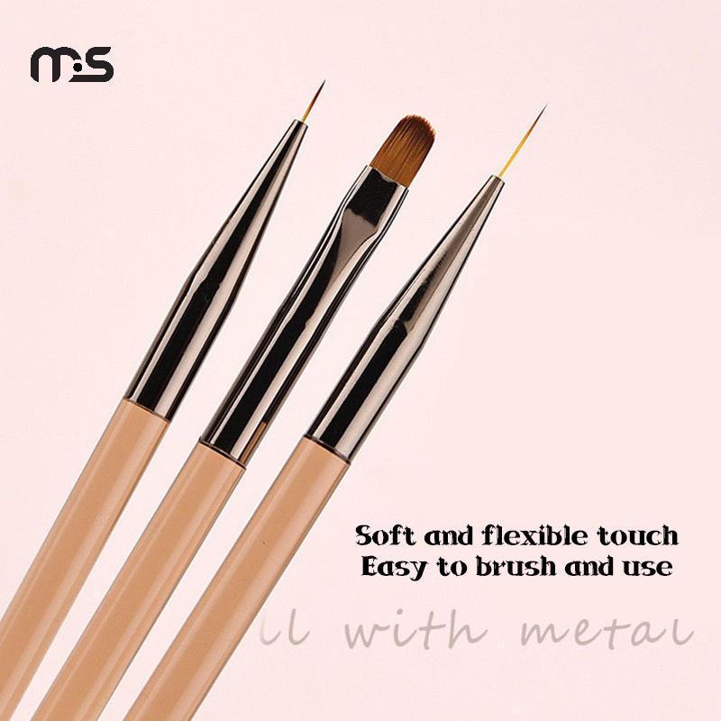 [Macrostars] 3 Peças Pincéis De Manicure Pincel Gradiente De Gel De Uso Duplo Caneta De Desenho De Linha Ultrafina Ferra
