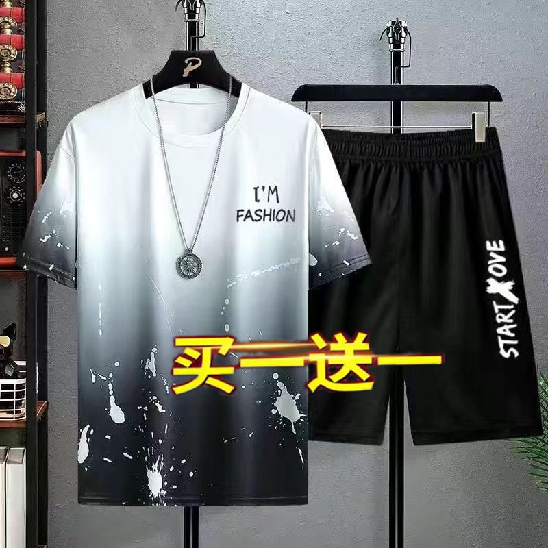 Terno Casual masculino esportes verão estilo fino gelo seda Shorts de manga curta roupas da moda roupas masculinas um co