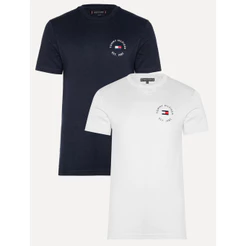 Kit Tommy Hilfiger Original | Camiseta Masculina Roundle Logo Chest Azul Marinho/Branco