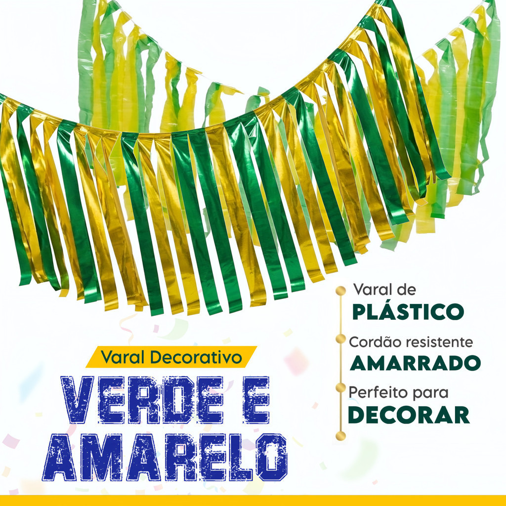 Bandeira Bandeirinha Copa Brasil Fitas Verde Amarelo Fitinhas Futebol Decoração 10M 50M 100M