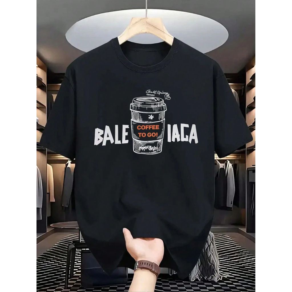 CAMISETA Masculina Estampa COFFEE TO GO Estilo Regular Manga Curta Estampada Malha 30.1 Algodão Verão