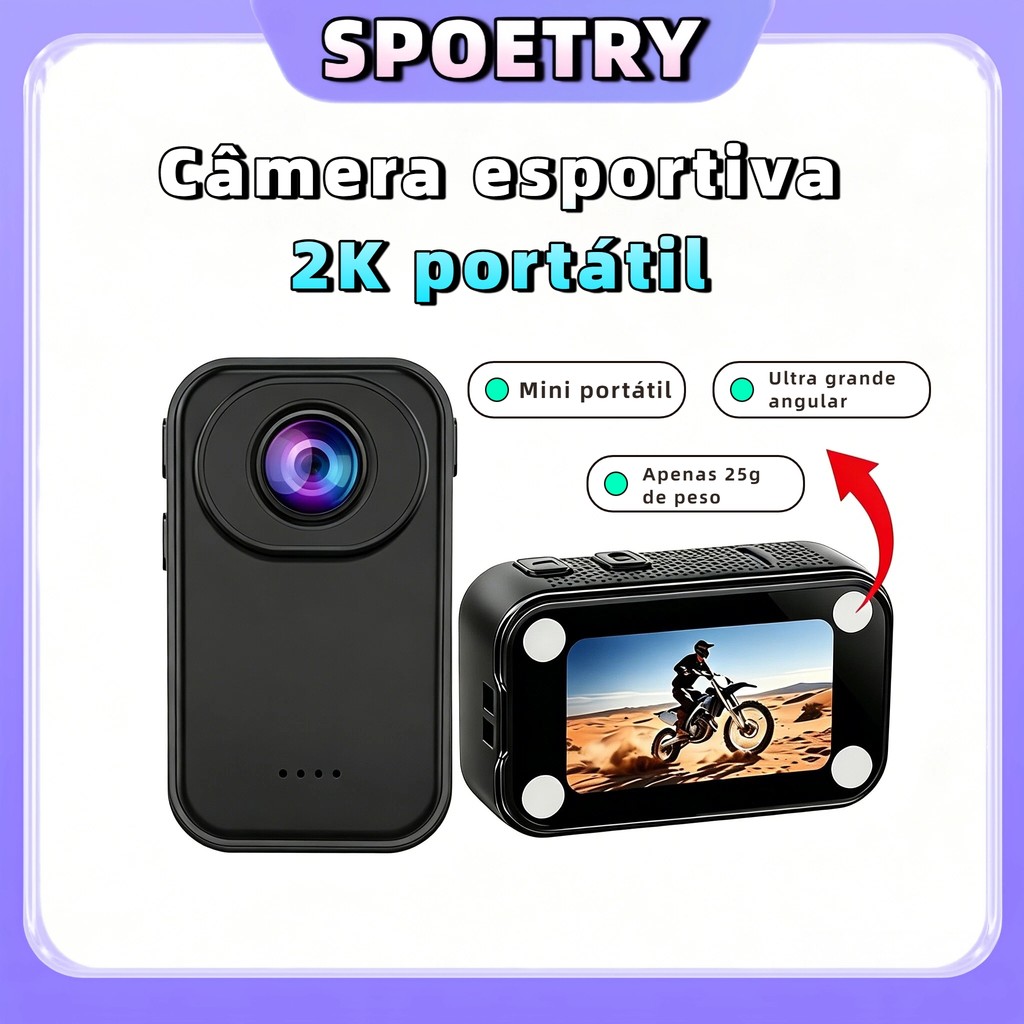 Câmera esportiva 2K portátil Mini Câmeras Corporais Vlogging De Bolso Vestível 130° Câmera de ângulo Amplo
