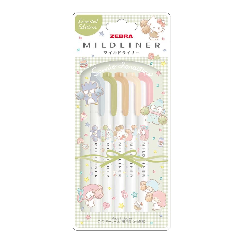 Zebra Mildliner Highlighter Pens, Sanrio, 5-Color Set, Natural Mild, WKT7-SR2-5C-NTC