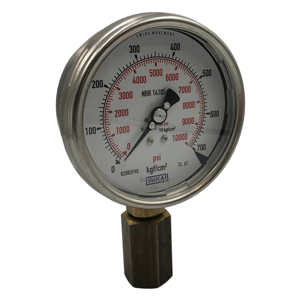 Manômetro Wika DN 115mm 0 a 10000psi x 0 a 700kgf/cm² 1/2NPT