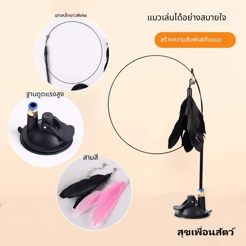🐱 ไม้ล่อแมวแบบดูดแรง มีขนนกและกระดิ่ง หัวเปลี่ยนได้ ยาวพิเศษ ของเล่นแมวคลายเบื่อ พร้อมส่ง เพิ่มความใกล้ชิด - ภาพที่ 5