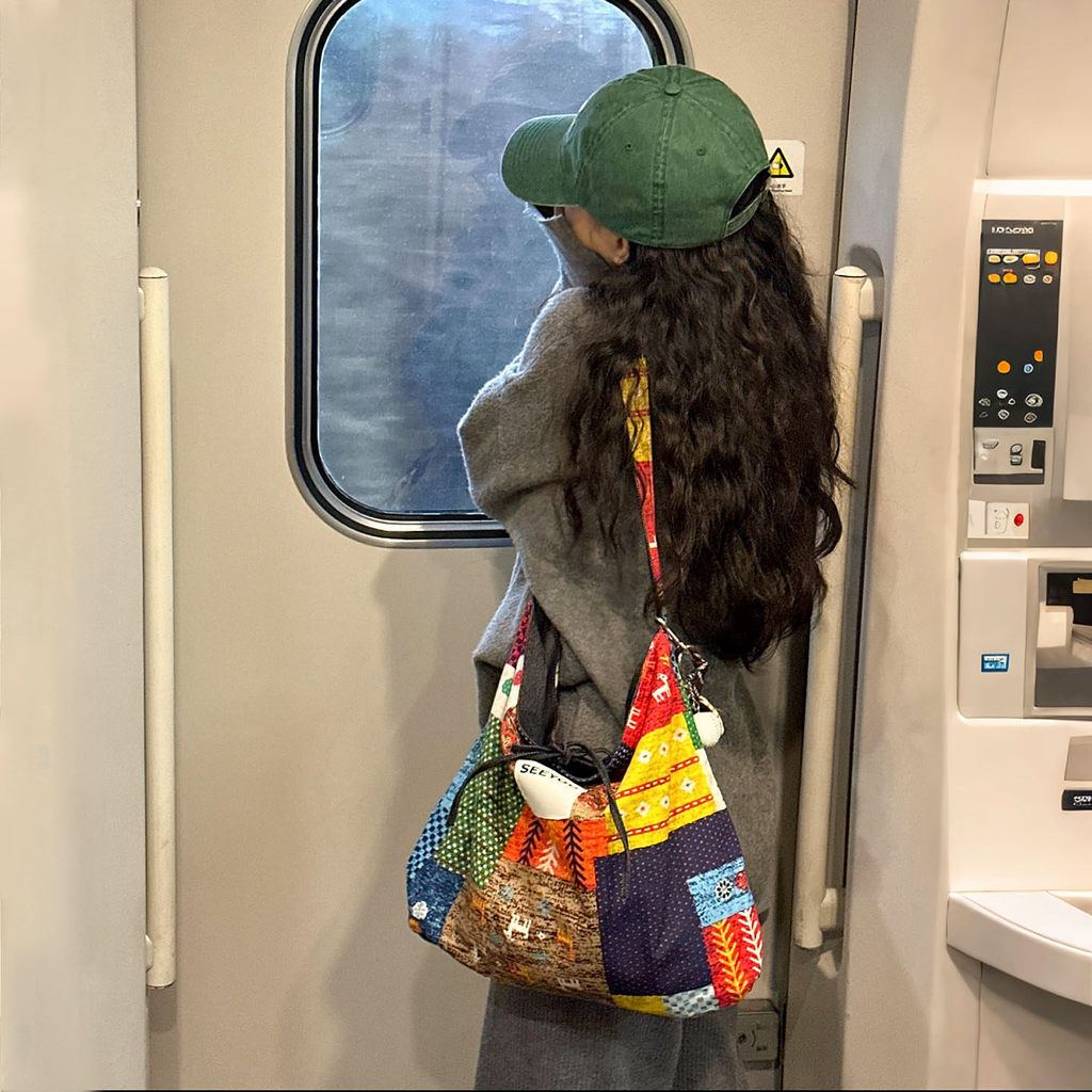 Bolsa de lona jeans boêmia, grande capacidade, retrô, contraste, cor, mensageiro, trabalhadores de escritório, sacola de