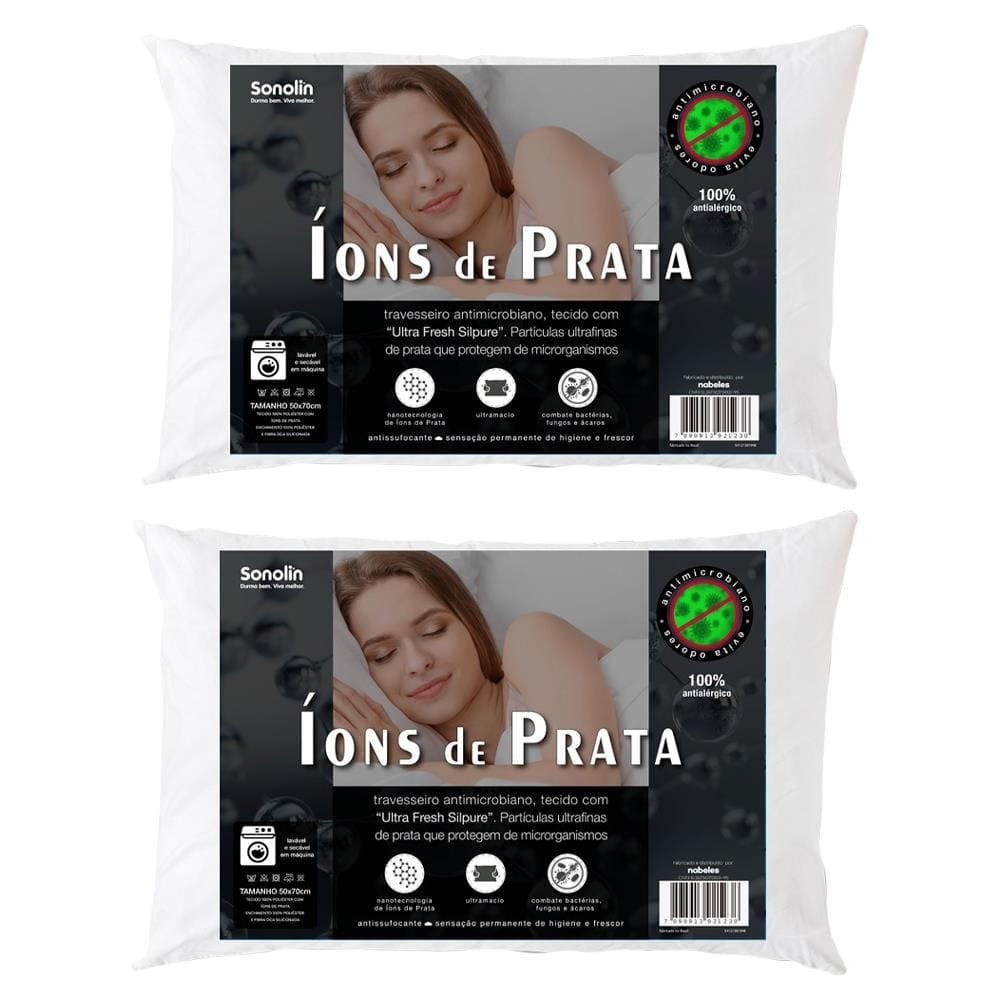 Travesseiro ons de Prata 50x70cm Branco 2 Unidades Sonolin