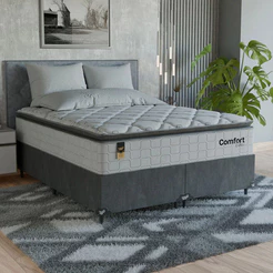 Cama Box Queen + Colchão Comfort Class Pillow Top 158x198cm Branco/suede Cinza