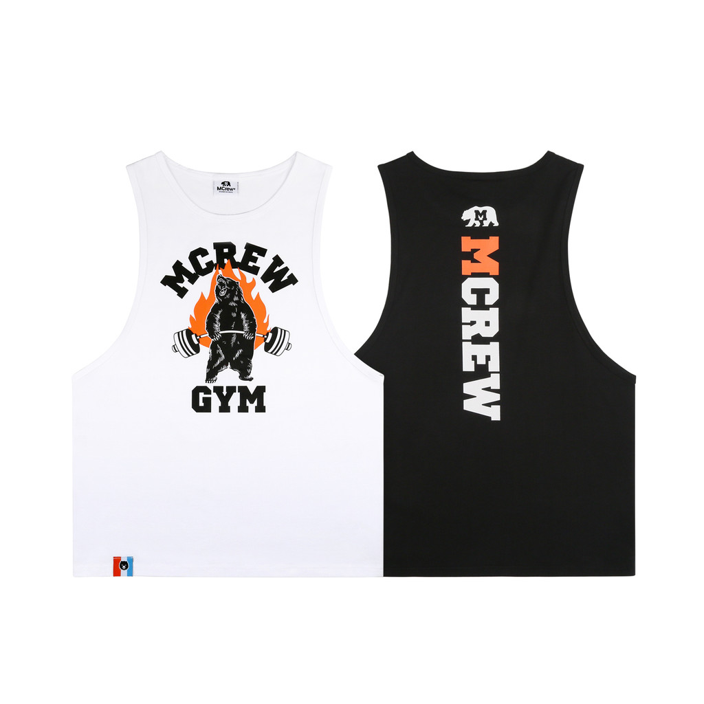 MCREW GYM Series Verão Novo Estilo Urso de Levantamento de Peso Branco Preto Esportes Lazer Fitness Colete Impresso