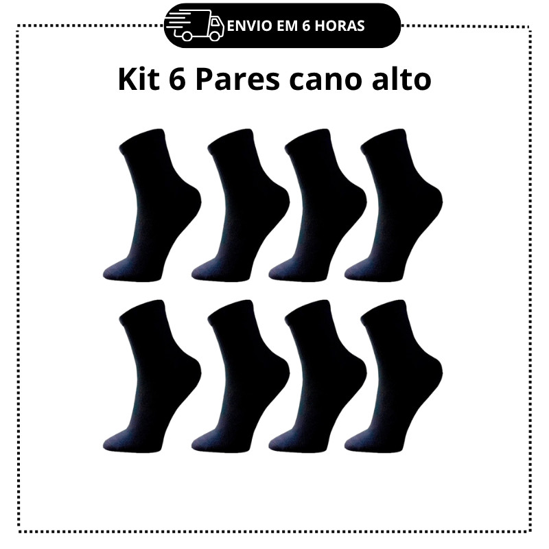 kit 6 Pares De Meia CANO ALTO PRETO Sport