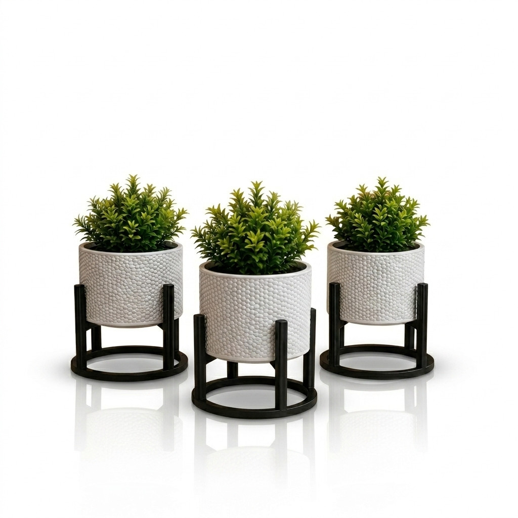 Kit 3 Vasos Cachepot com Suporte - Suculentas -Cactos - Plantas Artificiais