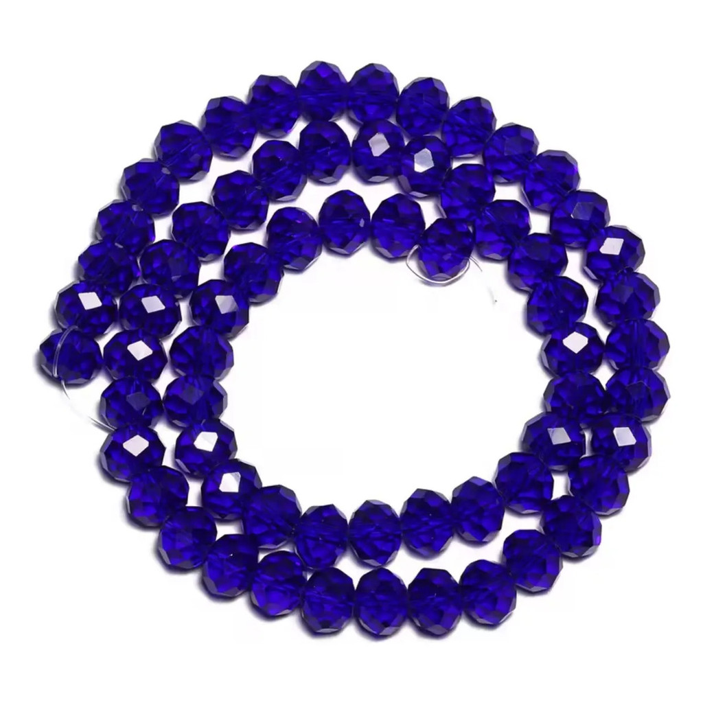 Miçanga Cristal Guia Vidro Azul Escuro 8mm - Espiritualidade Azul-escuro 40 Cm 8 Mm